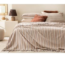 Stripe Wicker Weaved For One Person Bed Quilt Set 160X240 Cm Beige-Purple
