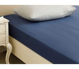 Plain Cotton Fitted Bed Sheet King Size 180x200 Cm Night Blue