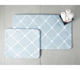 Tile Polyester Bath Mat Set 50x80 - 45x50 Cm Blue
