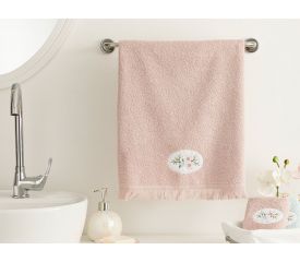 Fancy Flowers Embroidered Face Towel 50x76 Cm Nude