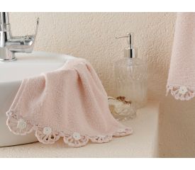 Wave Flower Crocheted Hand Towel 30x45 Cm Powder Pink - Ecru