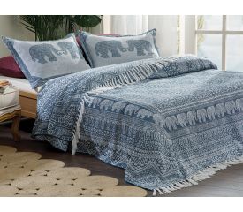 Jacquard Weave Double Person Bed Quilt Set 240x260 Cm İndigo