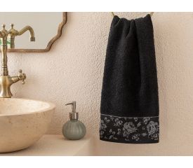 Rose Belle Bordered Face Towel 50x70 Cm Anthracite