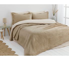 Soft Velvet Multipurpose Bedspread Set Double Size 240x260 Cm Beige