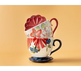 Big Flower Porcelain Cup 500 ML Red-Navy Blue
