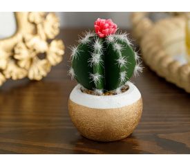 Cactus Artificial Flower with Vase 7x7x11 Cm Green