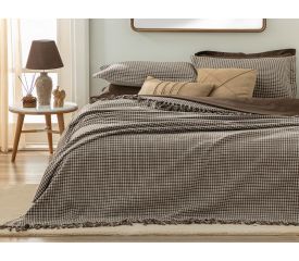 Chequer Weaved For One Person Bed Quilt Set 160X240 Cm Brown