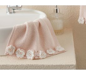 Crochet Flowers Crocheted Hand Towel 30x45 Cm Powder Pink - Ecru