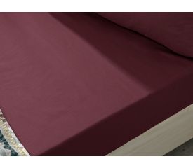 Plain Cotton Fitted Bed Sheet Double Size 160x200 Cm Sour Cherry