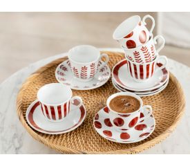 Alya Porcelain 12 Pieces Coffee Cup Set 80 ML Claret Red