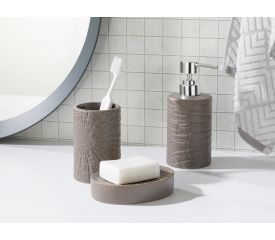 Marble Ceramic Bathroom Set 3 Piece 16.5x10.8x12.4 Cm Dark Beige