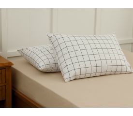 Plain Check Combine Cotton 2 Set Pillowcase 50x70 Cm White