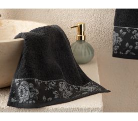 Rose Belle Bordered Hand Towel 30x40 Cm Anthracite
