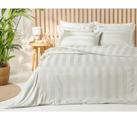 Deluxe Jacquard Striped Cotton Satin Super King Duvet Cover Set 260x220 Cm Celadon