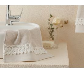 Small Flowers Crocheted Hand Towel 30x45 Cm Light Beige-ecru