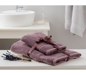 Romantic Stripe Filoselle Bath Towel Set 50x85Cm + 70x150Cm Plum