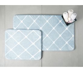 Tile Polyester Bath Mat Set 60x100 - 50x60 Cm Blue