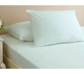 Plain Combed Cotton Fitted Bed Sheet Set Double Size 140x200 Cm Light Celadon
