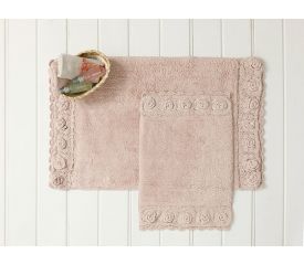 Flower Love Cotton 2 Set Bath Mat Set Powder Pink